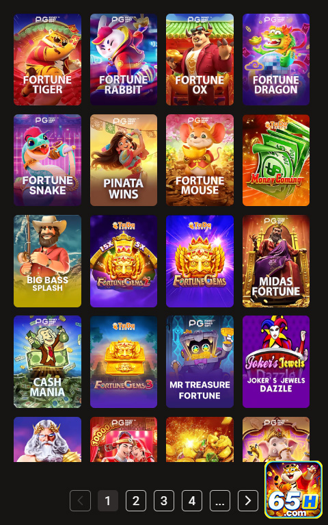 Interface moderna do app 65h.com com jogos e apostas