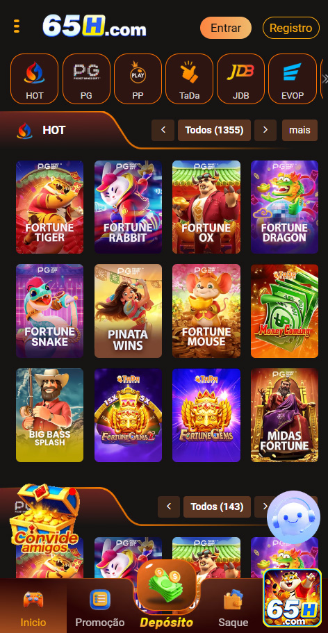 Interface móvel do aplicativo 65h.com