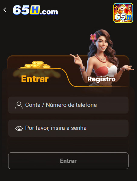Tela de login intuitiva do app oficial 65h.com